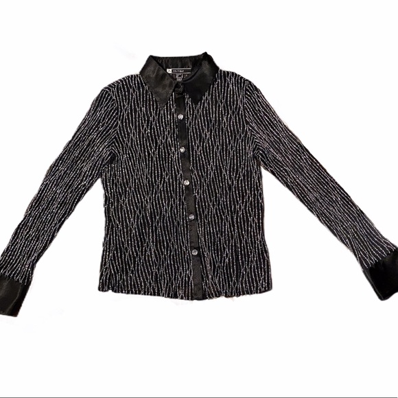 Woman Sparkly Black Long Sleeves See though Blouse - Picture 3 of 12